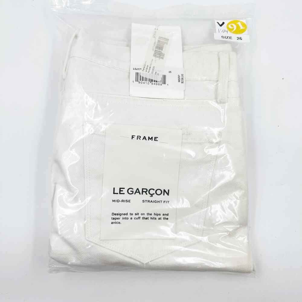 FRAME Le Garcon Mid Rise Straight Fit Rumpled Blanc Rips Jean 26 US 2 Minimalist - Picture 7 of 7
